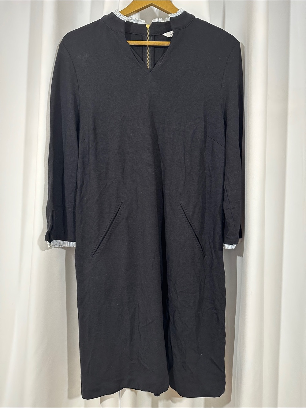 Crown & Ivy Shift Dress Size L Black Ponte Knit Career Dress Pockets
